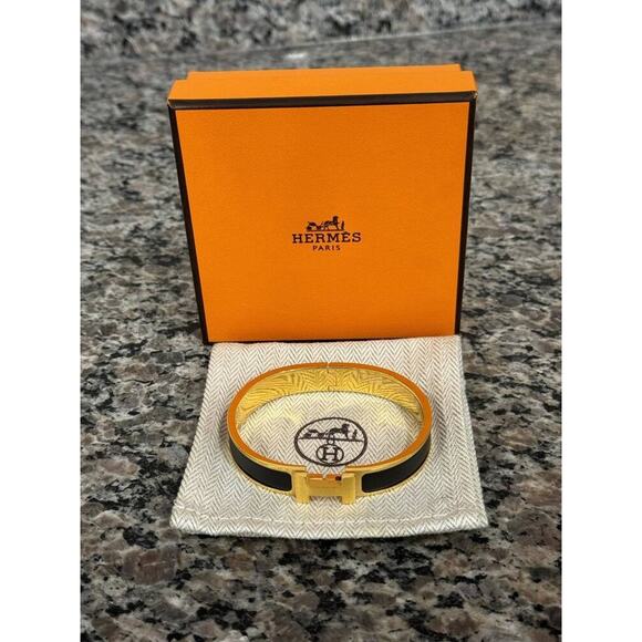 Hermes H Clic Bracelet Bangle Gold Tone / Black w/ Box & Dust Bag - TS 335929 - Picture 10 of 11